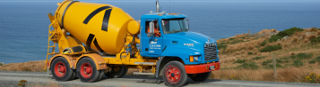 Allied Concrete truck parked in a scenic landscape