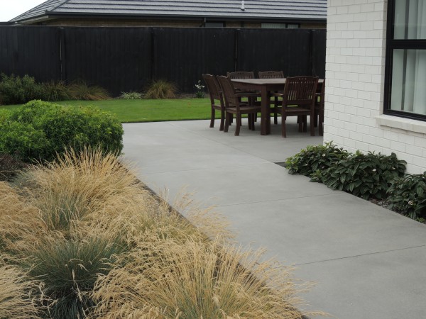 Outdoor exposed concrete patio